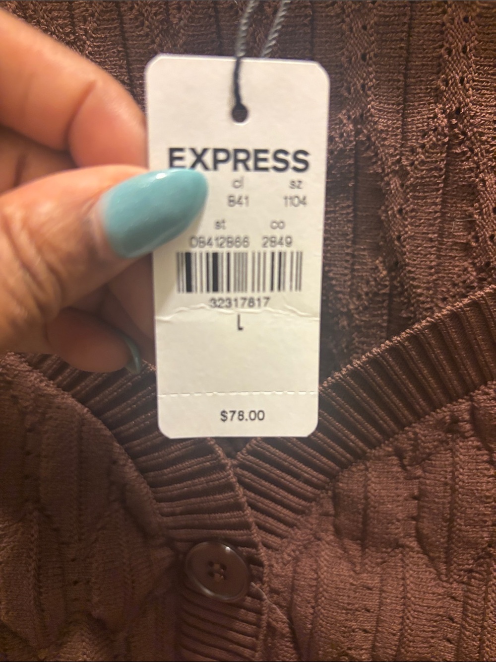 Express Short-Sleeve Cable Knit Cardigan in Brown - Picture 5 of 5